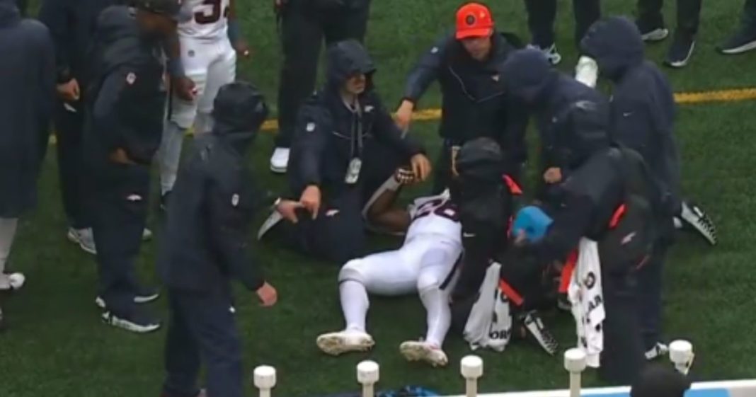 During Sunday's game against the New York Jets, Denver Broncos running back Tyler Badie collapsed on the sideline and was attended to by medical personnel.