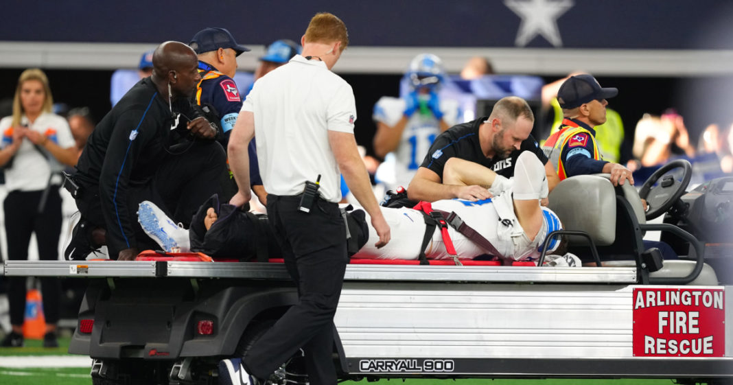 NFL sack leader, Lions defensive end Aidan Hutchinson carted off with leg injury