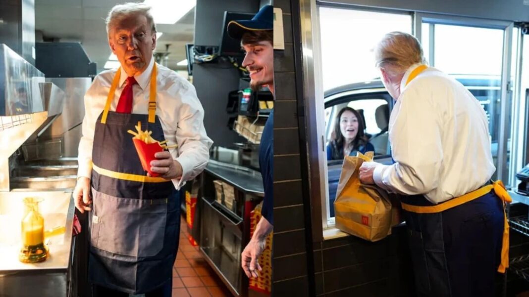 Trump works at McDonald's to defeat Kamala's poll narrative, netizens say, ‘his accent didn't change'