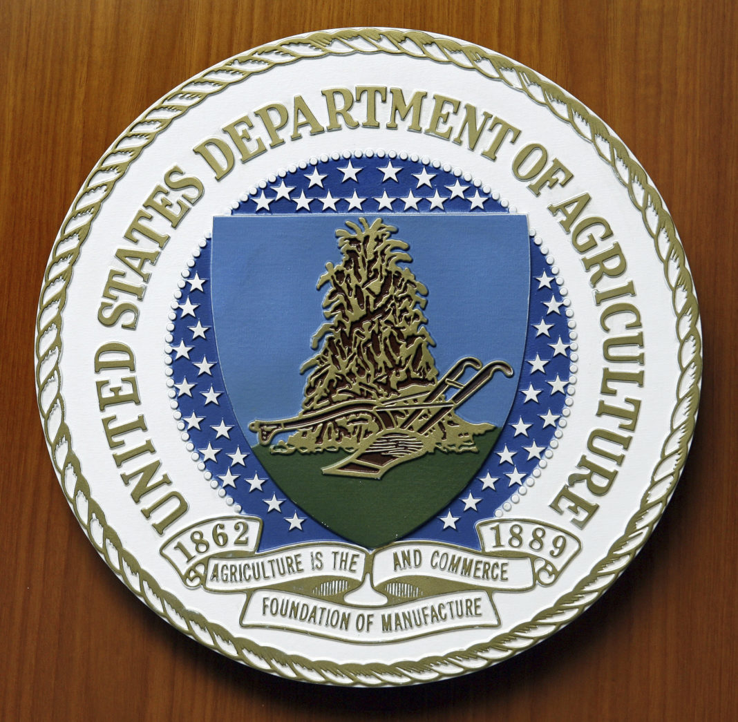 The logo of the United States Department of Agriculture is seen at the U.S. Embassy in Berlin on Aug. 10, 2007.