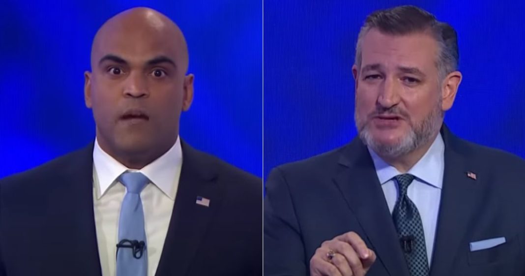 Sen. Ted Cruz, right, went against Rep. Colin Allred, left, in a Texas Senate debate on Tuesday, and he had responded perfectly when Allred called him a "threat to democracy."